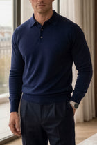 Polo-Pullover Navy - Merinowolle