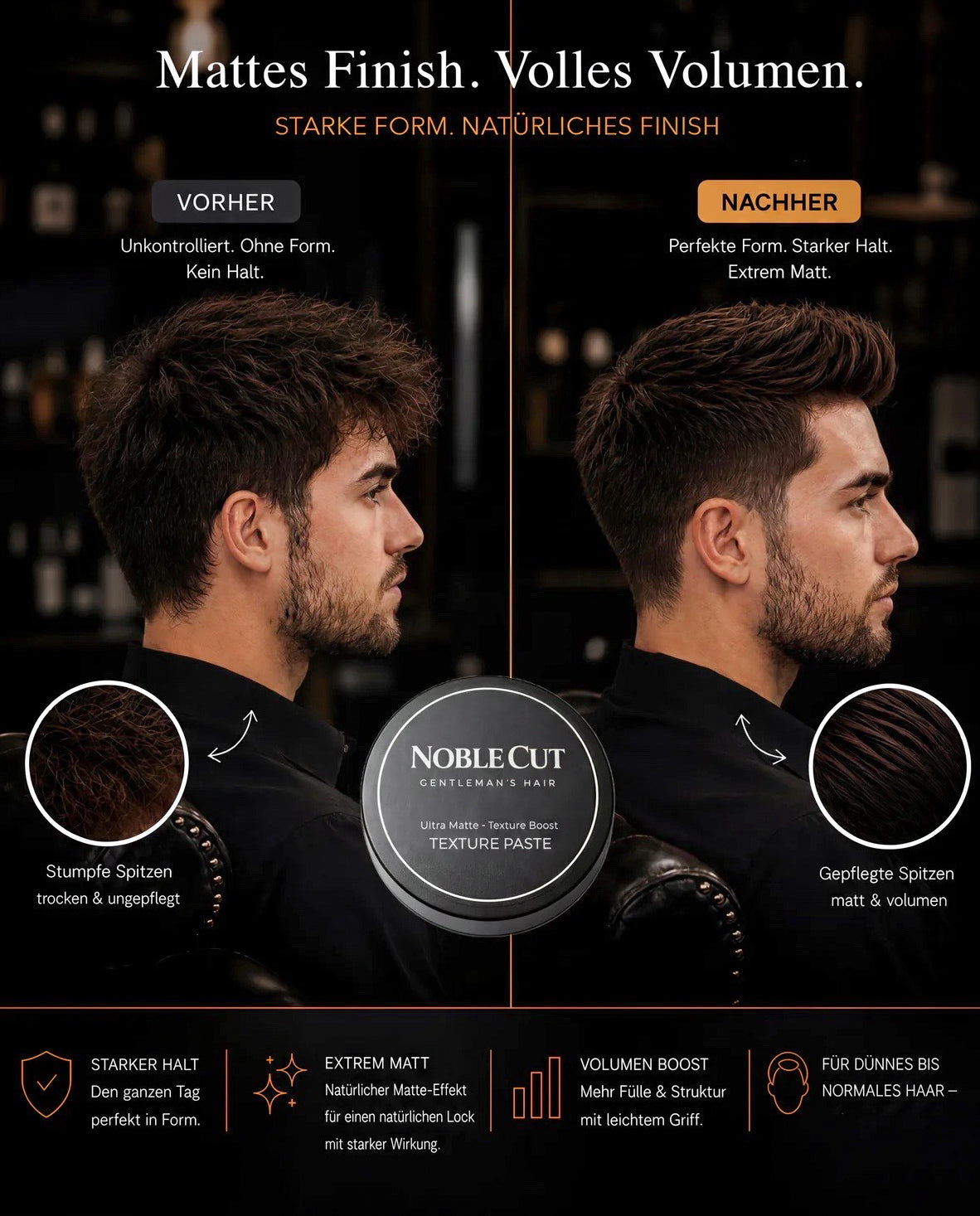 Vorher Nachher Vergleich mit Noble Cut Matte Paste