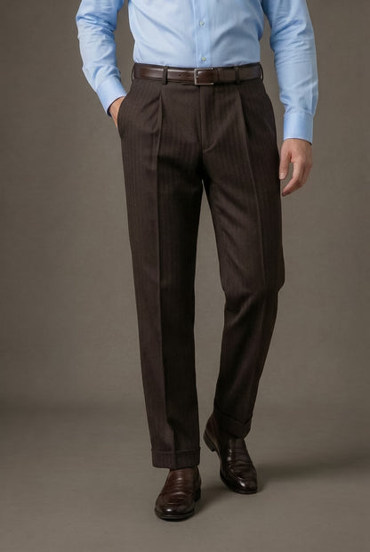 Wollhose Dunkelbraun - Herringbone - italienische Schurwolle