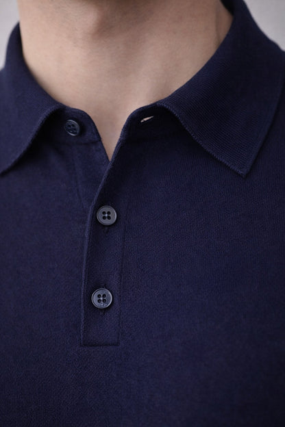 Navy Polo-Pullover aus Merinowolle im eleganten Business-Look