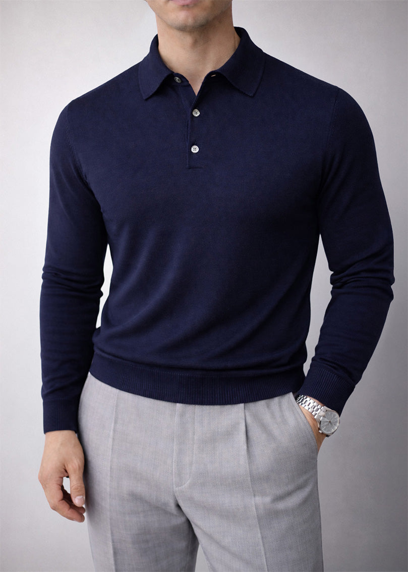 Navy Polo-Pullover aus Merinowolle für Herren