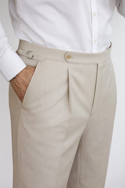 Side Adjusters Detail an beiger Wollhose für Herren