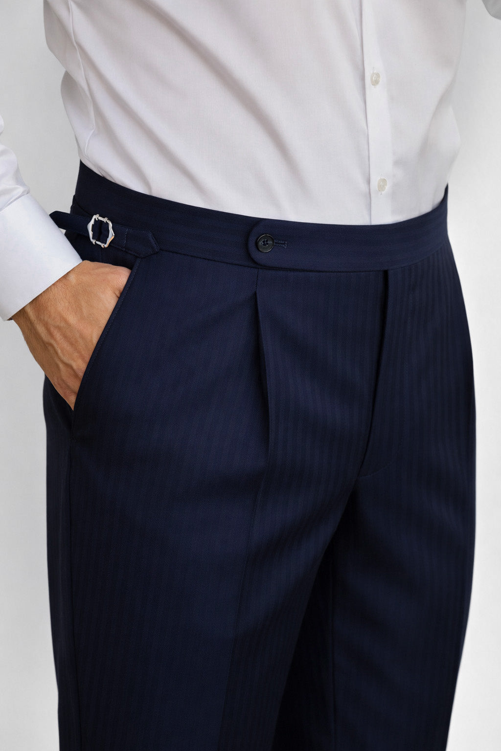 Wollhose mit Side Adjusters für Herren in Navy Herringbone