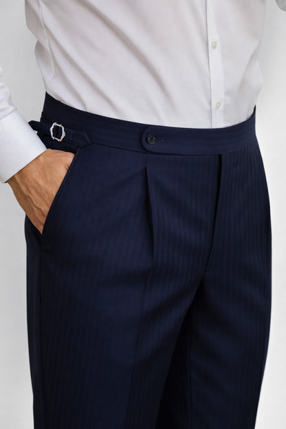 Wollhose mit Side Adjusters für Herren in Navy Herringbone